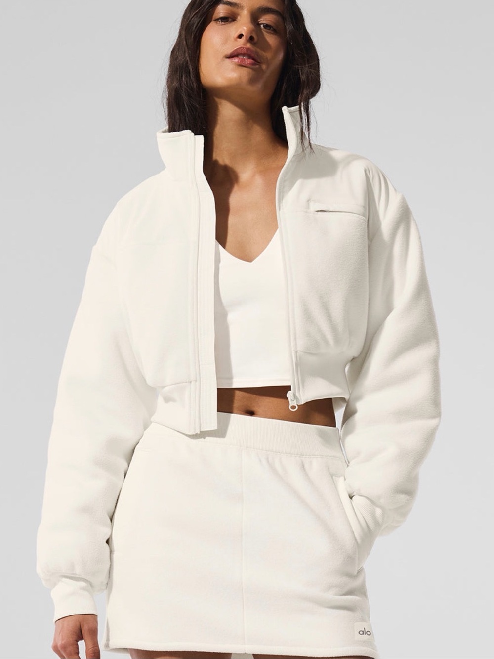 ALO Polar Fleece Cropped Wintry Mix Jacket M